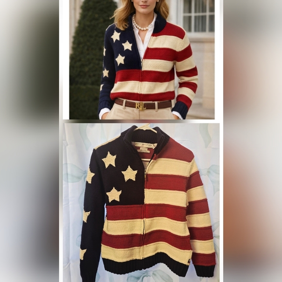 Tommy Hilfiger Sweaters - Vintage Tommy Hilfiger Zip-Up American Flag Cardigan Ralph-lauren-style July 4th